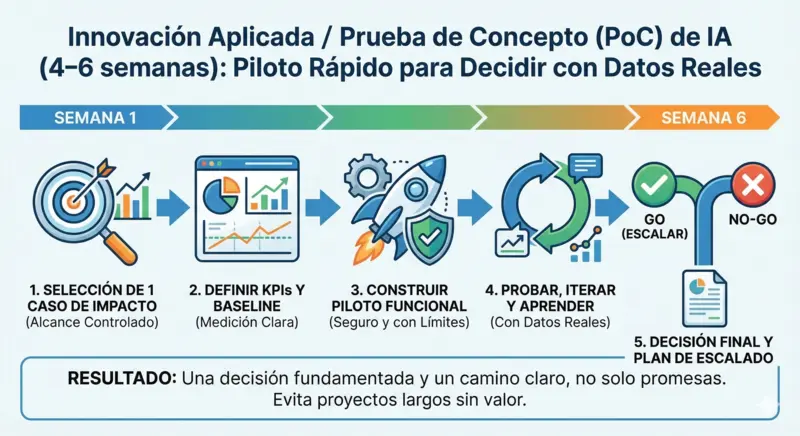 Ilustración de innovación aplicada y prueba de concepto con IA
